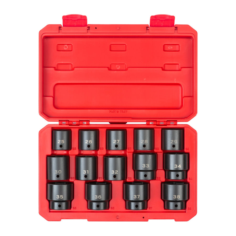 1/2 Inch Drive Shallow 6-Point Impact Socket Set with Case, 14-Piece (25 - 38 mm)