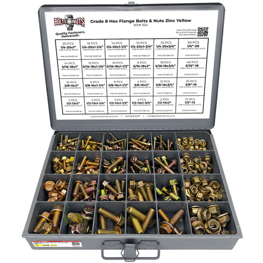 Inch Grade 8 Hex Flange Frame Bolts & Lock Nuts Yellow Assortment - 352PCS