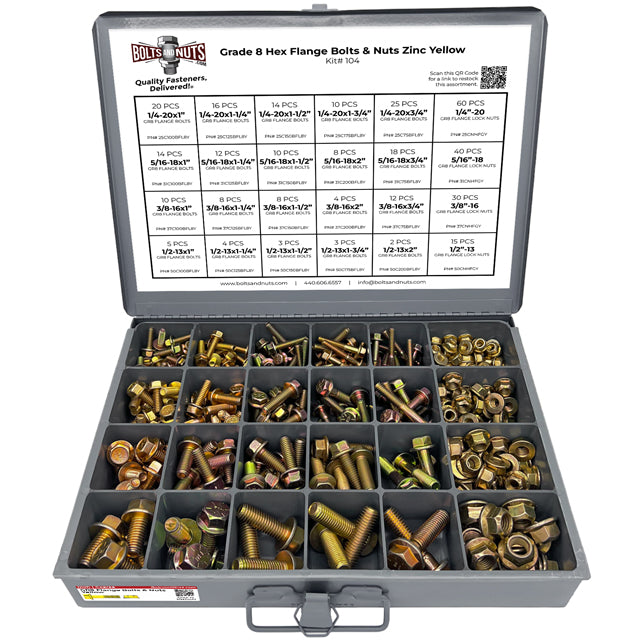 Inch Grade 8 Hex Flange Frame Bolts & Lock Nuts Yellow Assortment - 352PCS
