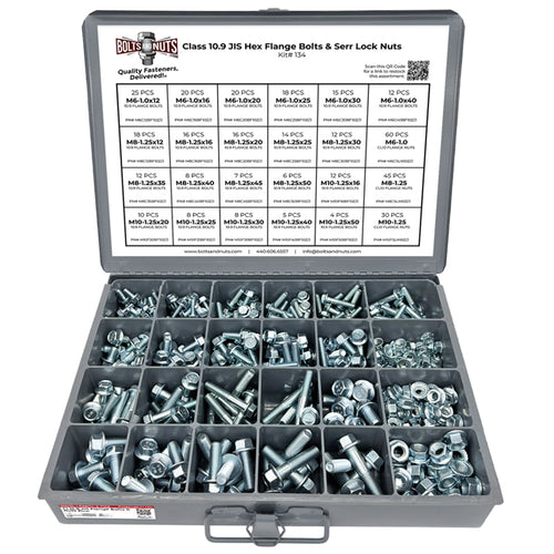 Metric Class 10.9 JIS Hex Flange Frame Bolts & Serrated Nuts Assortment M6-M10 402 PCS