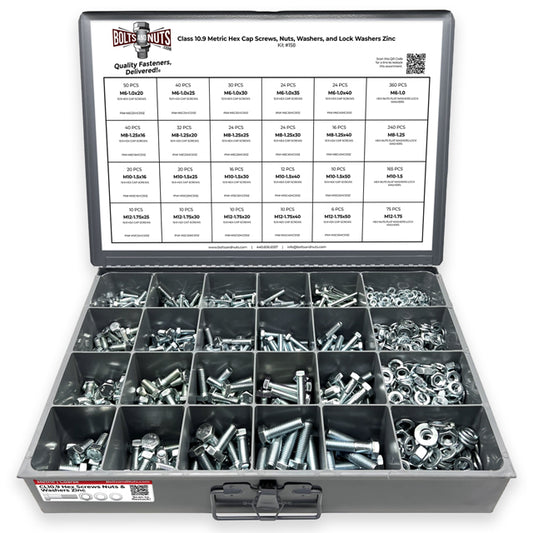 Metric Class 10.9 Hex Cap Screws, Hex Nuts, Flat & Lock Washers Coarse Thread Zinc Clear - 1269 PCS