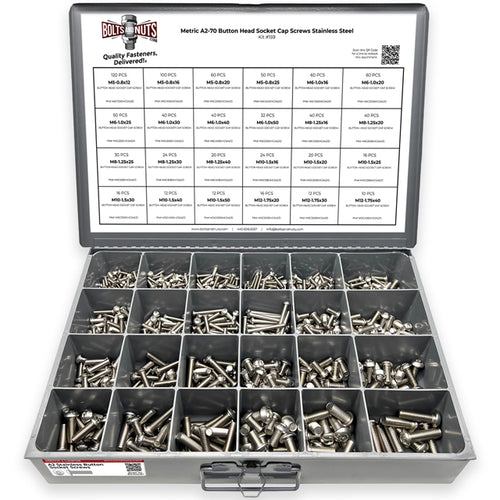 Metric A2-70 Allen Button Head Socket Cap Screws Bolts Stainless Steel Assortment - 905 PCS