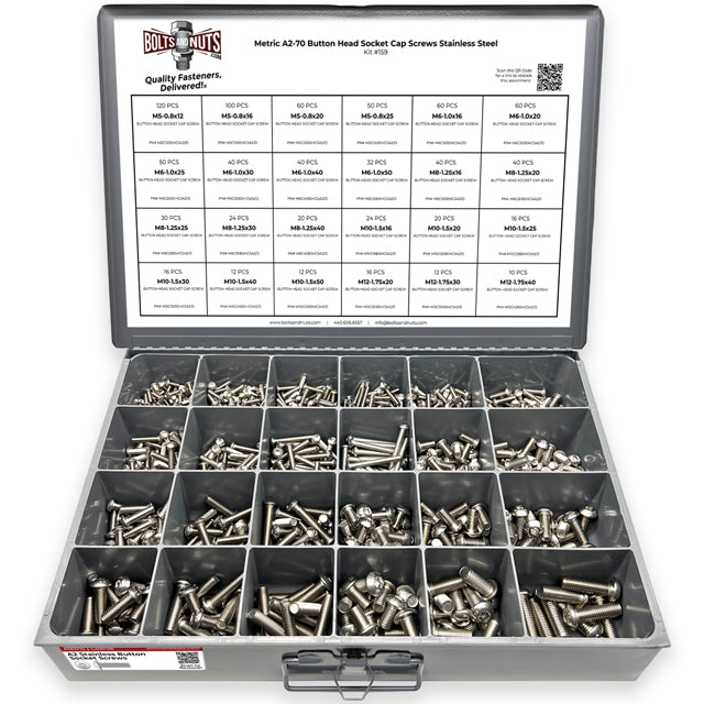 Metric A2-70 Allen Button Head Socket Cap Screws Bolts Stainless Steel Assortment - 905 PCS