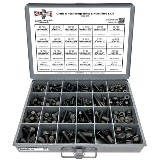 Inch Grade 8 Hex Flange Frame Bolts & Lock Nuts Black Assortment - 352 PCS