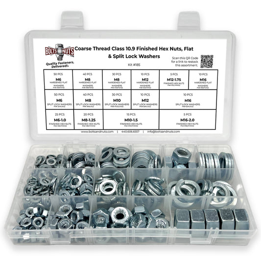 Metric Class 10.9 Hex Nut, Flat & Lock Washers Assortment - 351 Pcs