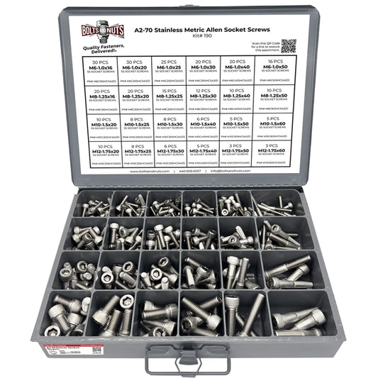 Metric A2 Stainless Steel Allen Socket Head Cap Screws Bolts Assortment - 306 PCS