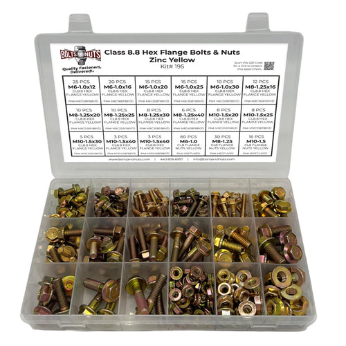 Metric Class 8.8 Hex Flange Bolts & Lock Nuts Assortment - 268 PCS