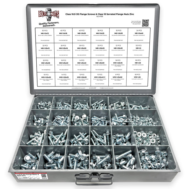 Metric Class 10.9 JIS Hex Flange Frame Bolts & Serrated Nuts Assortment M6-M10 763 PCS