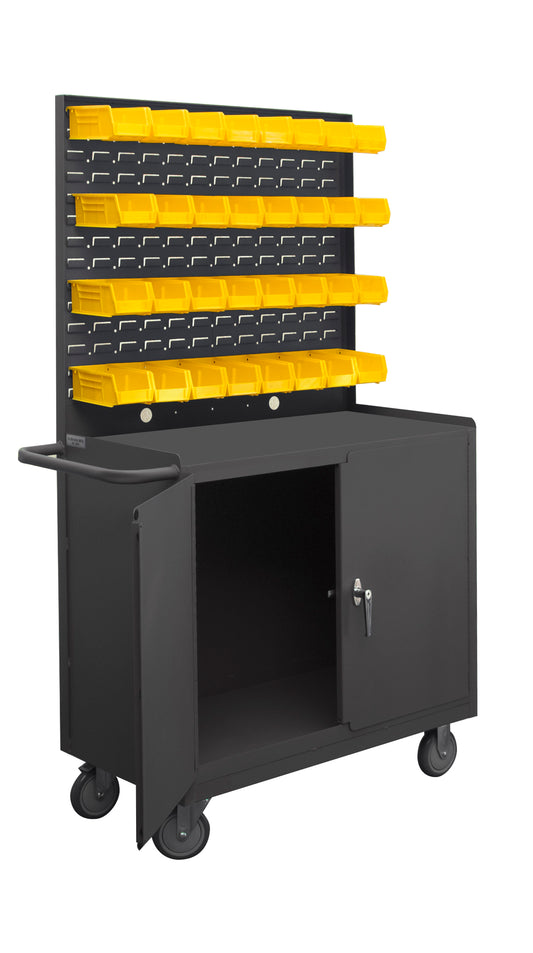 Mobile Bench Cabinet, 32 Yellow Bins