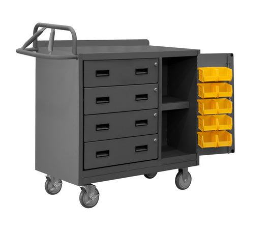 Mobile Bench Cabinet, 10 Yellow Bins