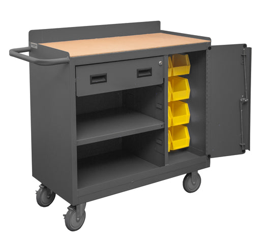 Mobile Bench Cabinet, 8 Yellow Bins