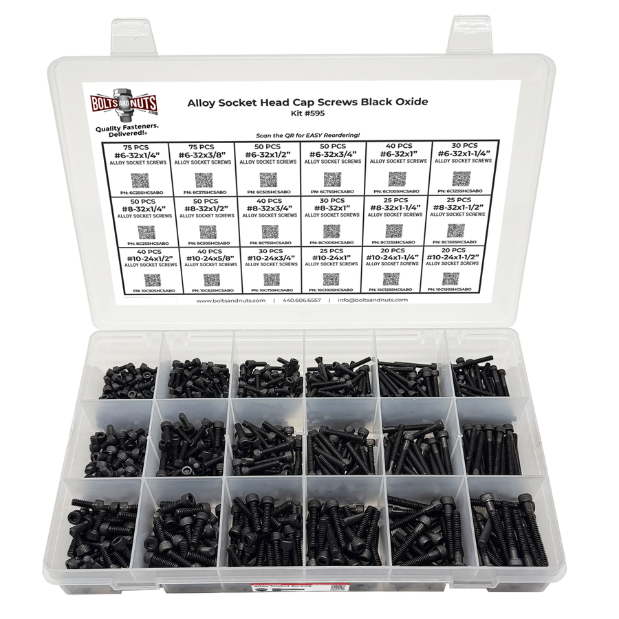 Assortment Kit #595 (716Pcs.) Small Alloy Socket Head Cap Screws Black Oxide #6 #8 #10