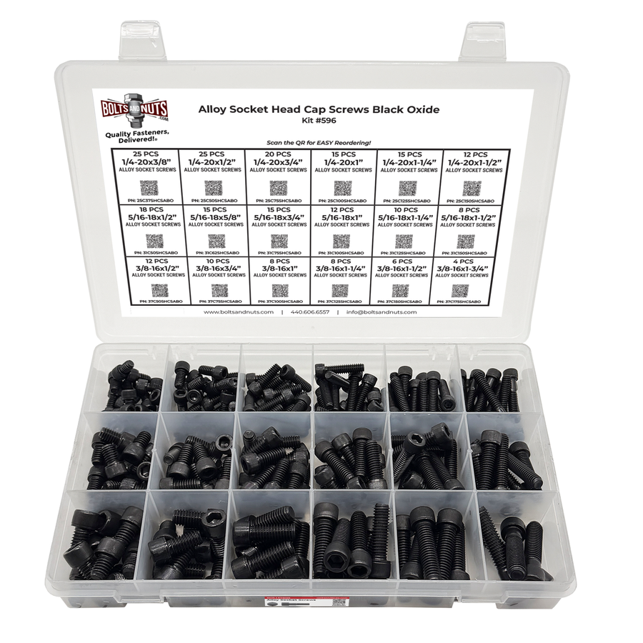 Assortment Kit #596 (239Pcs.) Alloy Socket Head Cap Screws Black Oxide 1/4 5/16 3/8