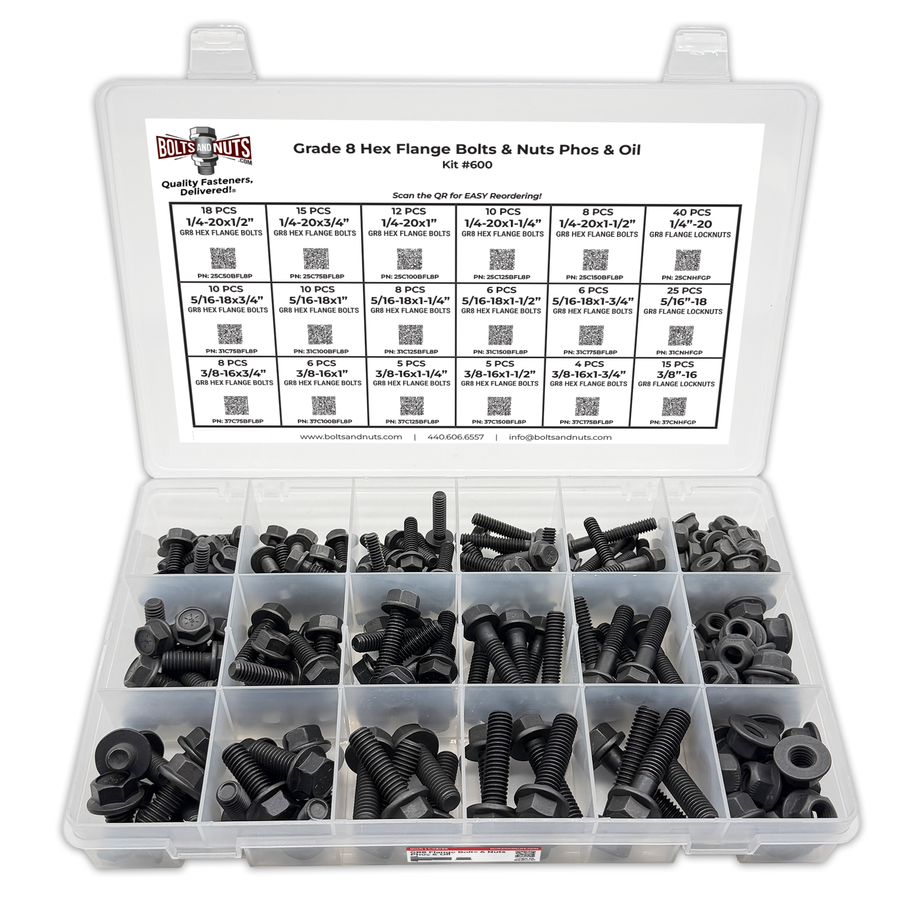Assortment Kit #600 (212Pcs.) Grade 8 Flange Bolt & Nut Assortment Kit Flange Screws Black Phos