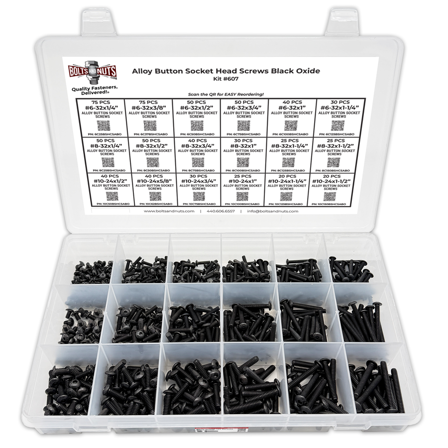 Assortment Kit #607 (716Pcs.) Small Alloy Button Socket Head Cap Screws Black Oxide #6 #8 #10