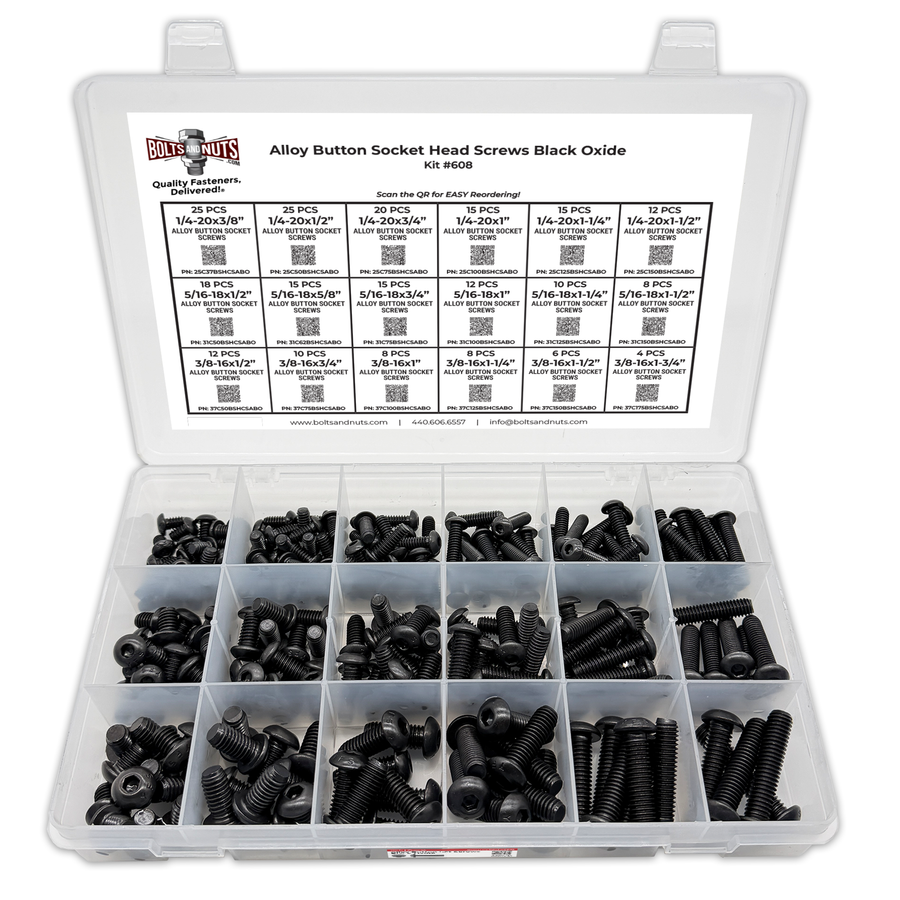 Assortment Kit #608 (239Pcs.) Alloy Button Socket Head Cap Screws Black Oxide 1/4 5/16 3/8