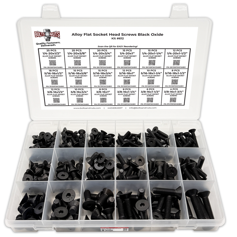Assortment Kit #612 (239Pcs.) Alloy Flat Socket Head Cap Screws Black Oxide 1/4 5/16 3/8
