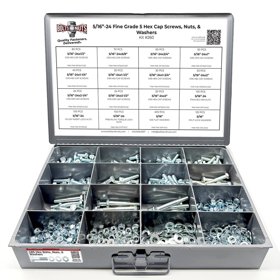 5/16"-24 Fine Grade 5 Hex Cap Screws, Nuts, & Washers - 1079 PCS