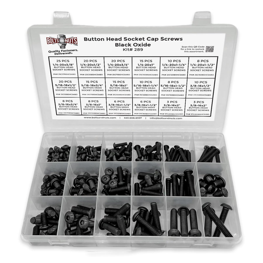 Inch Alloy Button Head Socket Cap Screws Black Oxide Assortment - 211 PCS