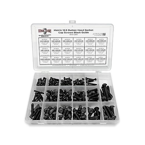 Metric 12.9 Alloy Allen Button Head Socket Cap Screws Bolts Black Oxide Assortment - 211 PCS