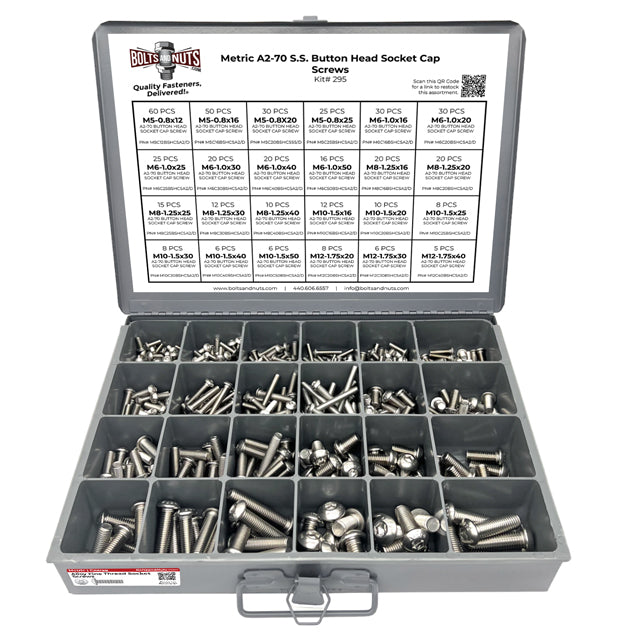 Metric A2-70 Allen Button Head Socket Cap Screws Bolts Stainless Steel Assortment - 453 PCS