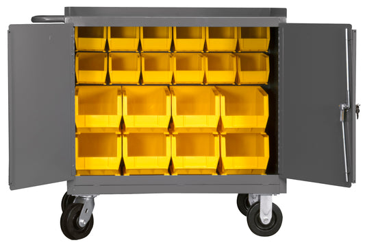Mobile Bench Cabinet, 20 Yellow Bins