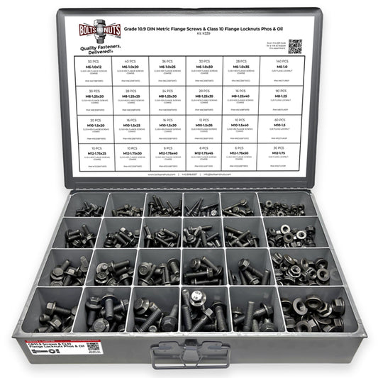 Metric Class 10.9 Hex Flange Frame Bolts & Nuts Assortment Phos & Oil - 739 PCS