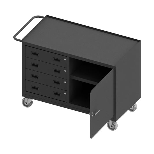 Mobile Bench Cabinet, 1 Shelf, 4 Drawers