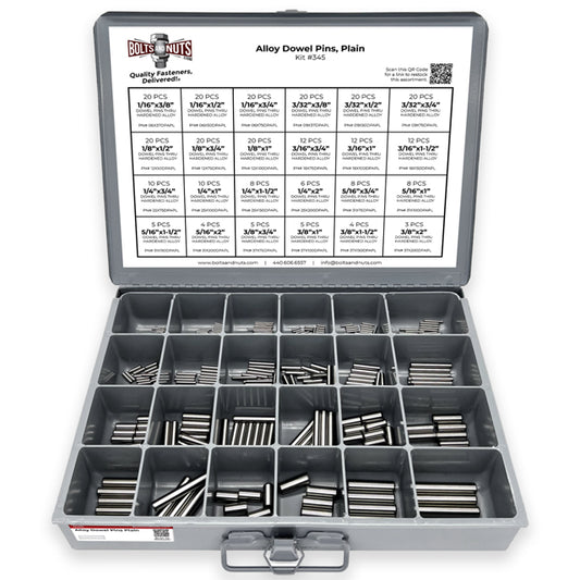 Plain Finish Hardened Alloy Dowel Pins Assortment - 293 PCS
