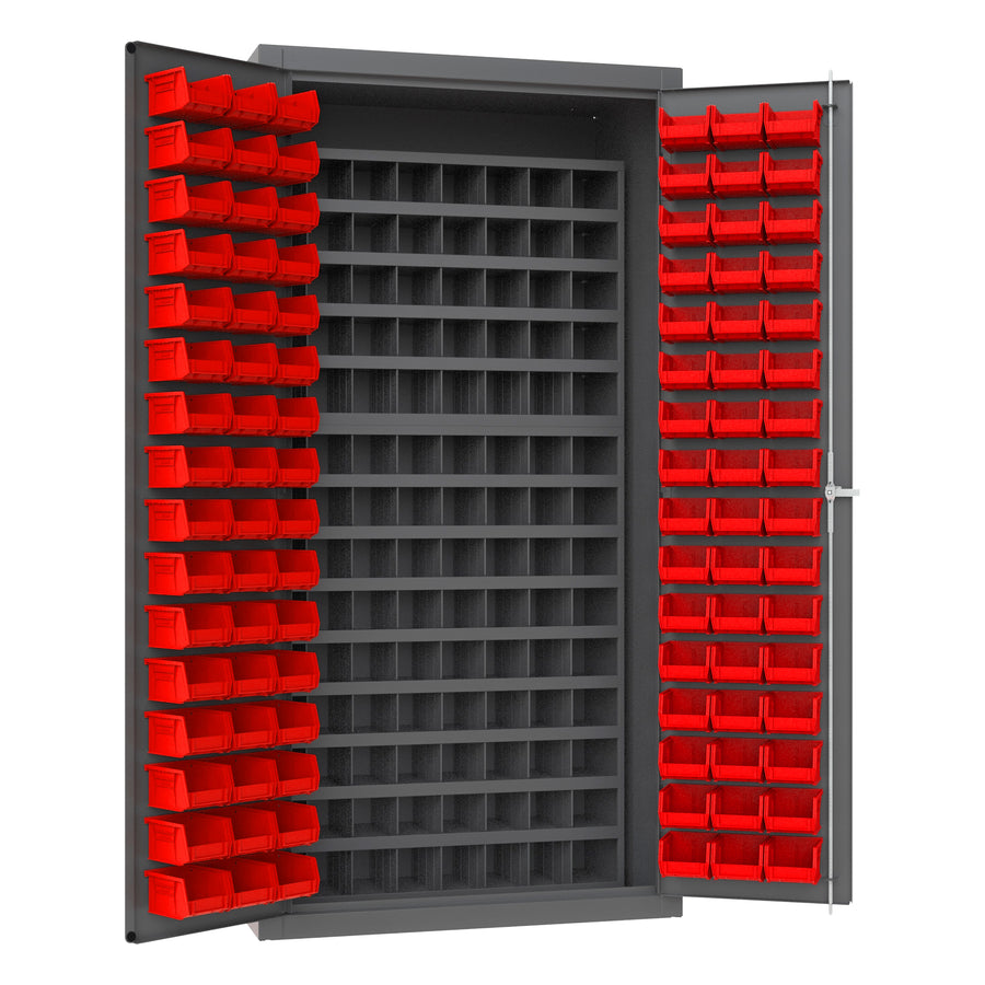 Cabinet, 96 Red Bins, 112 Steel Bins