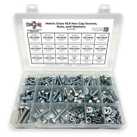 Metric Class 10.9 Hex Cap Screws, Hex Nuts, Flat & Lock Washers - 341 PCS