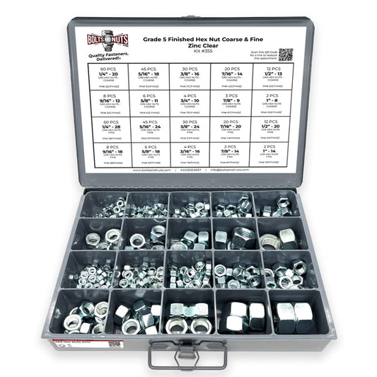 Grade 5 Finished Hex Nut Coarse & Fine Zinc Clear Assortment - 381 pcs