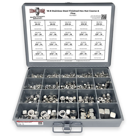 18-8 Stainless Steel Finished Hex Nut Coarse & Fine - 968 pcs