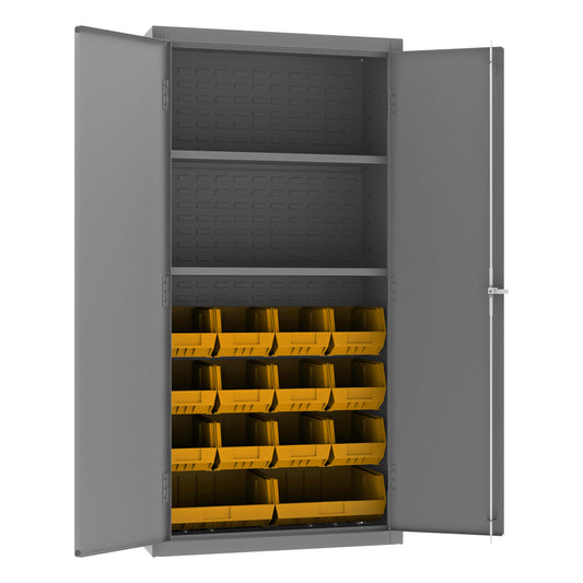 Cabinet, 2 Shelves, 14 Yellow Bins