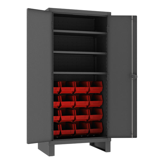 Cabinet, 3 Shelves, 16 Red Bins