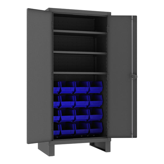 Cabinet, 3 Shelves, 16 Blue Bins