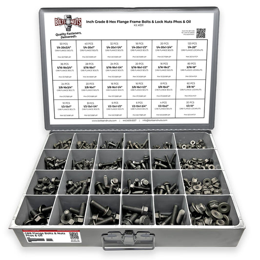Inch Grade 8 Hex Flange Frame Bolts & Lock Nuts Phos & Oil Assortment - 693 PCS