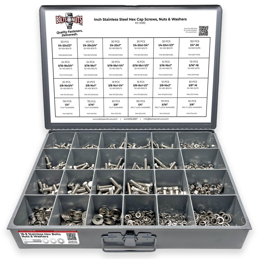 Inch Stainless Steel Hex Cap Screws, Nuts & Washers - 1147 PCS