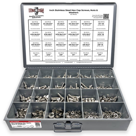 Inch 316 Stainless Steel Hex Cap Screws, Nuts & Washers - 1147 PCS