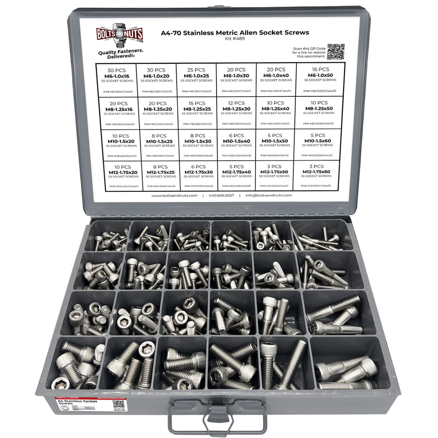 Metric A4 Stainless Steel Allen Socket Head Cap Screws Bolts Assortment - 306 PCS