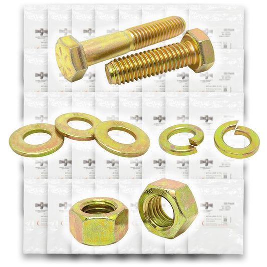 Inch Grade 8 Coarse Hex Cap Screws, Hex Nuts, Flat & Lock Washers Zinc Yellow USA Made Hardware - 2011 PCS