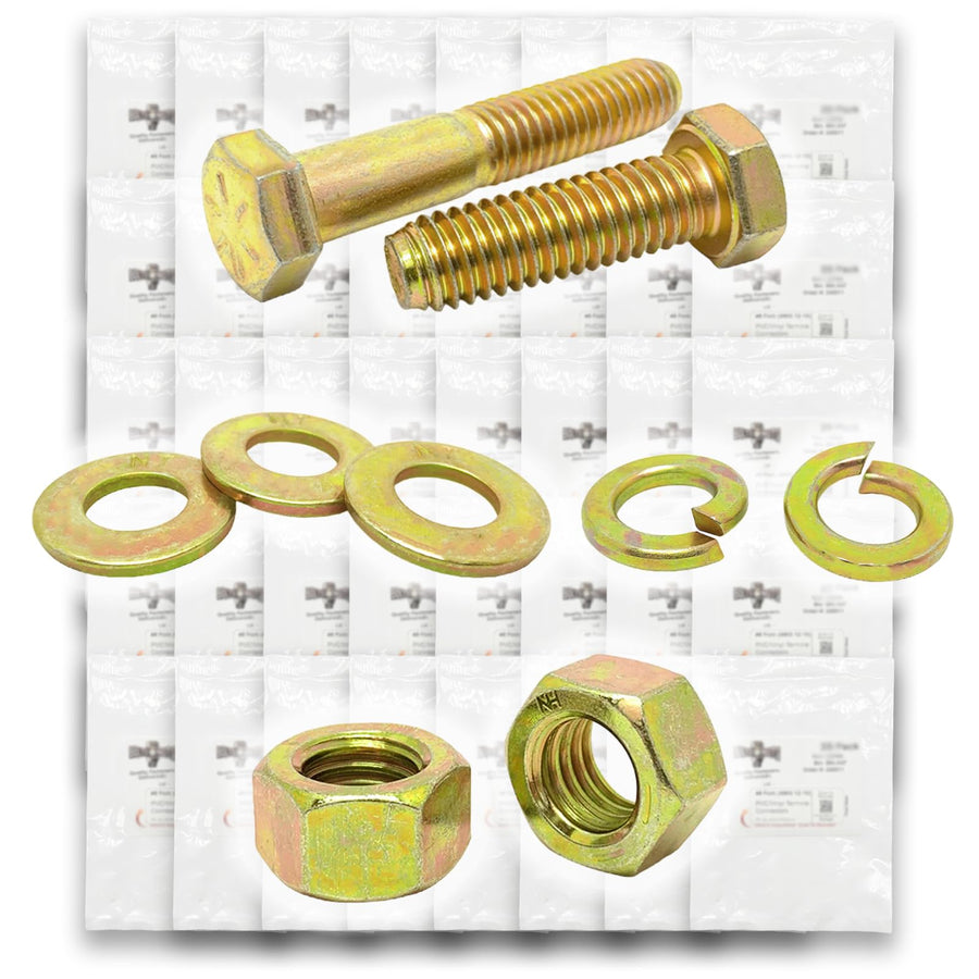 Inch Grade 8 Coarse Hex Cap Screws, Hex Nuts, Flat & Lock Washers Zinc Yellow USA Made Hardware - 2011 PCS