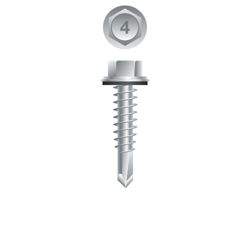 #14 Strong-Point Hex Washer Head w/Washer 14-14 x 5, 410 Stainless Steel
