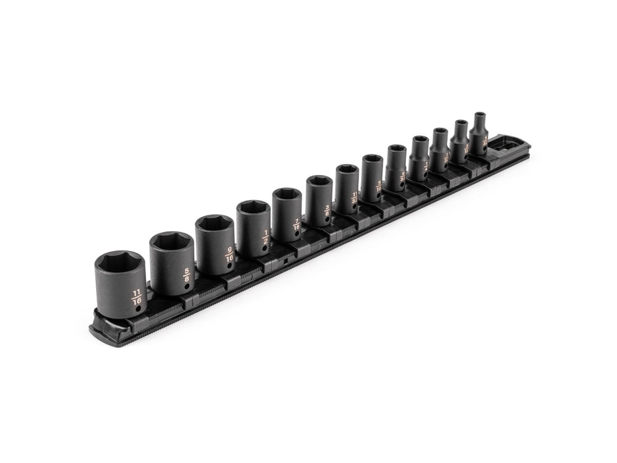 1/4 Inch Drive Shallow 6-Point Impact Socket Set with Rail, 13-Piece (5/32 - 11/16 in.)