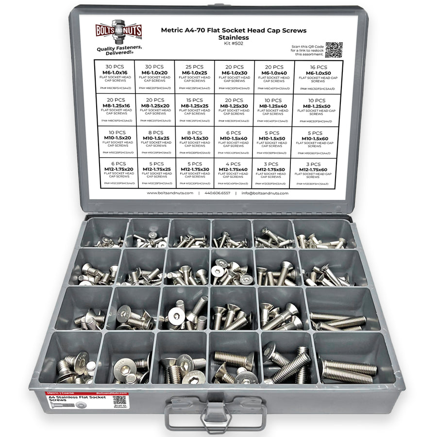 Metric A4-70 Stainless Steel Flat Socket Screws - 305 PCS