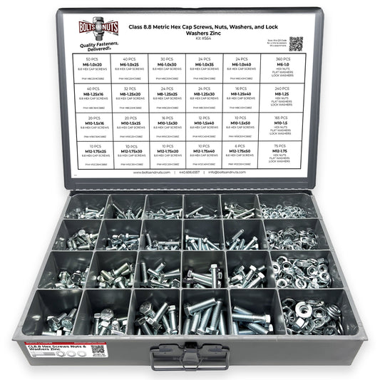 Metric Class 8.8 Hex Cap Screws, Hex Nuts, Flat & Lock Washers Coarse Thread Zinc Clear - 1269 PCS