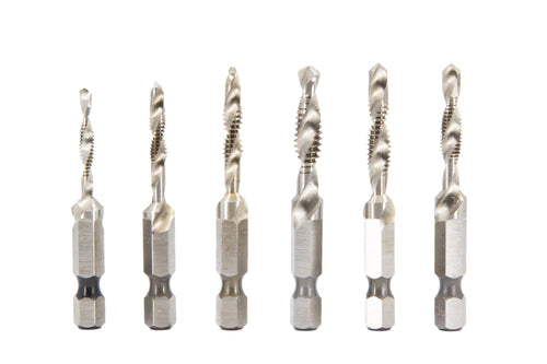 6 Piece Metric Combined Drill Tap and Countersink Set with 1/4" Quick Change Hex Shank