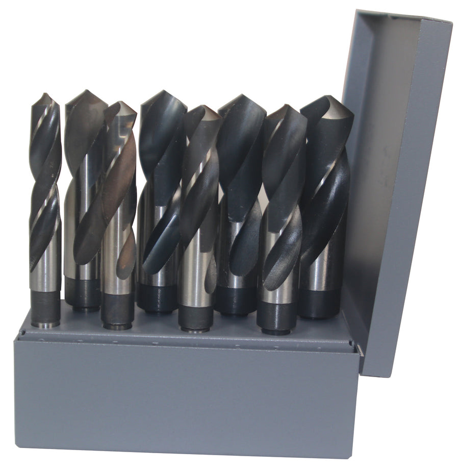 8 Piece HSS Black and Bright Reduced Shank HSS Drill Bit Set, 9/16" - 1"