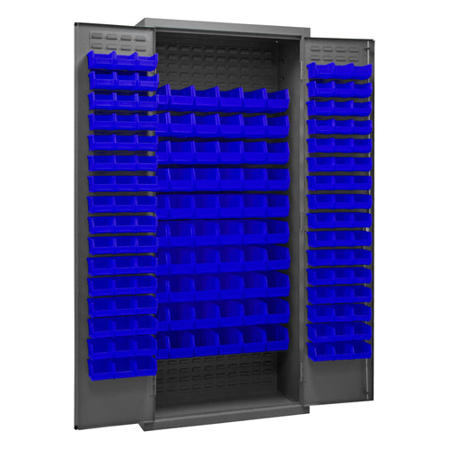 Metal Locking Storage Cabinet with 156 Blue Hook-On-Bins