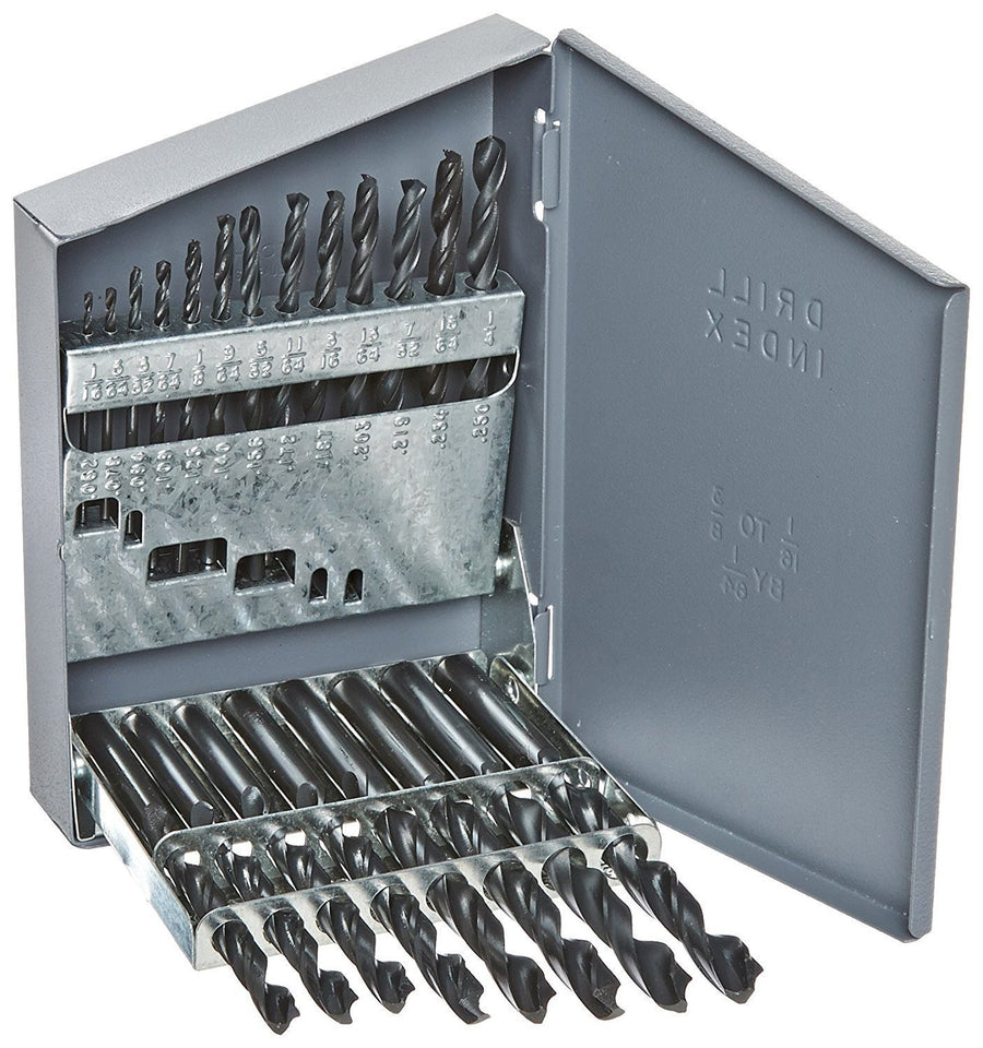 21 Piece Tin Coated Jobber Length Drill Bit Set, 1/16" - 3/8"